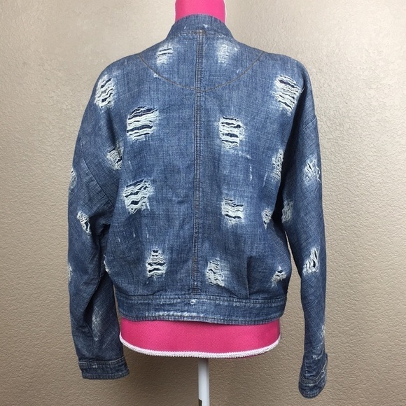 Free People Tattered Distress Tennis Jacket Indigo - Picture 5 of 8